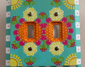 Handgeschilderde dubbele lichtschakelaarplaat: 'Sophia'-ontwerp