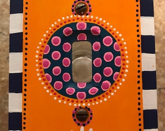 Switch plate Hand painted single toggle light switch plate &quot;Orange with Daisies&quot;