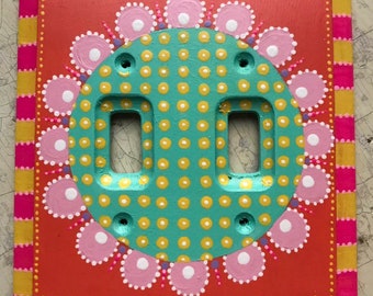 Hand Painted Double Toggle Switch Plate: Pink Daisy Flower Decor
