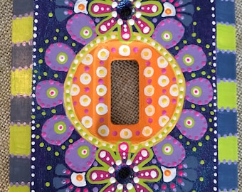 Schalterplatte Handbemalte Einzelknebel-Lichtschalterplatte "Kaleidoskop"