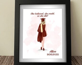 She Believed She Could So She Did Picture Frame, Graduation Gift, Custom Photo Frame for Graduate, Inspirational Keepsake for Daughter
