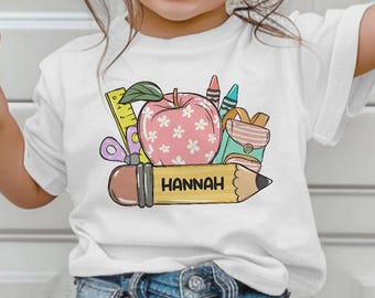 Personalized Back To School Shirt, Groovy Apple Pencil Design