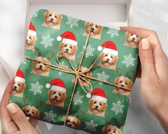 Custom Pet Photo Christmas Wrapping Paper | Personalized Dog Cat Face Gift Wrap | Funny Pet Lover Xmas Gift Wrap Paper