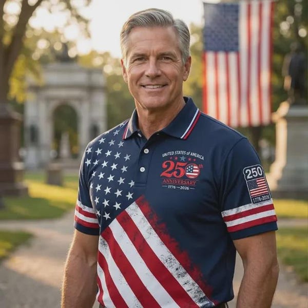 250 Years Patriotic Golf Polo Shirt, USA Flag AOP Polo for Men, 4th of July Independence Day Shirt
