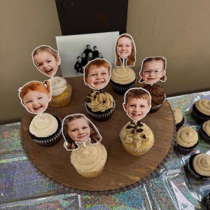 custom Face Cupcake Toppers, Personalized Cupcake Toppers, Head on a Stick, Fun Party Decoration, Custom Birthday Party Cupcake Toppers car