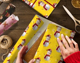 Custom Photo Christmas Wrapping Paper | Personalized Dog Cat Face Gift Wrap | Cute Pet Pattern Holiday Wrapping Paper