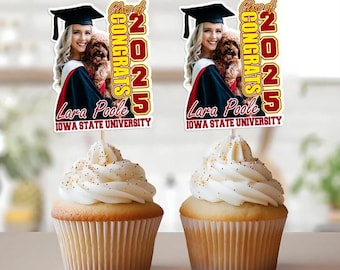 Custom Photo Graduation Cupcake Toppers, Class of 2025