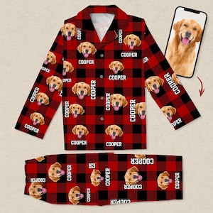Custom Dog Cat Pajamas with Name and Photo – Personalized Pet Face Pajamas – Funny Pet Lover Gift – Matching Family Christmas Sleepwear