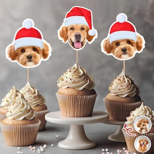 Custom Cute Dog Face Christmas Cupcake Topper, Personalized XMAS Party Decor for Dog Lovers, Pet Holiday Gift