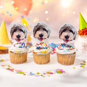 Custom Photo Dog Birthday Cupcake Toppers | Pawty Decorations