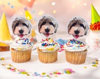 Custom Photo Dog Birthday Cupcake Toppers | Pawty Decorations
