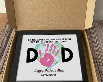 Dad To Me You Are The World Handprint Personalized Picture Frame Father's Day Gift