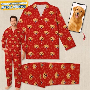 Custom Photo Dog Cat Pajamas – Personalized Pet Face Sleepwear with Name – Funny Pet Lover Gift – Matching Family Pajamas