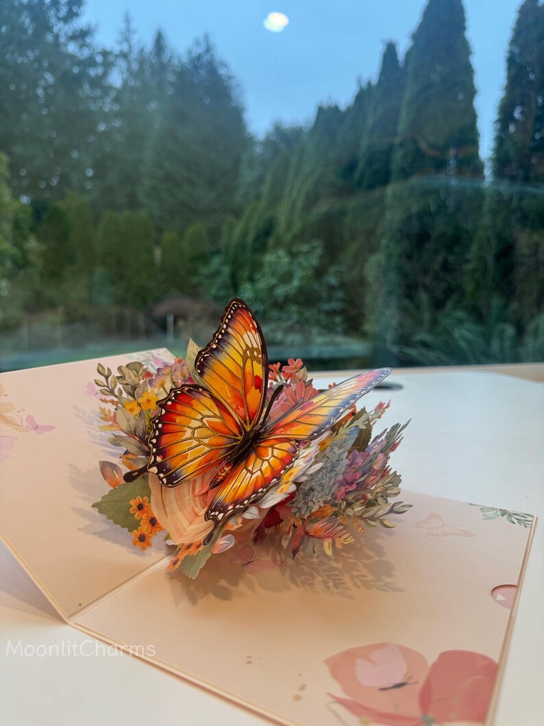 3D Butterfly Pop up Card, Floral Bouquet Greeting Card, Spring Card for ...
