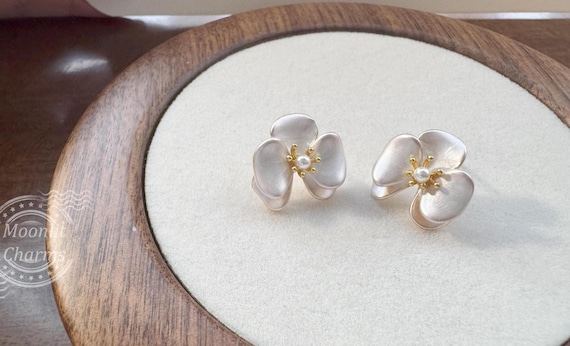 14K Gold-Plated Flower Stud Earrings, Floral Earrings, Orchid Stud, Original Design, Gift for her, Gift Idea,Handcrafted