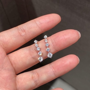 18K Solid Gold Graduated Lab-Diamond Drop Earrings | 1.3 Ctw 14K Gold Five Diamonds, Dangle Earrings | Gift for Her, Anniversary, Birthday