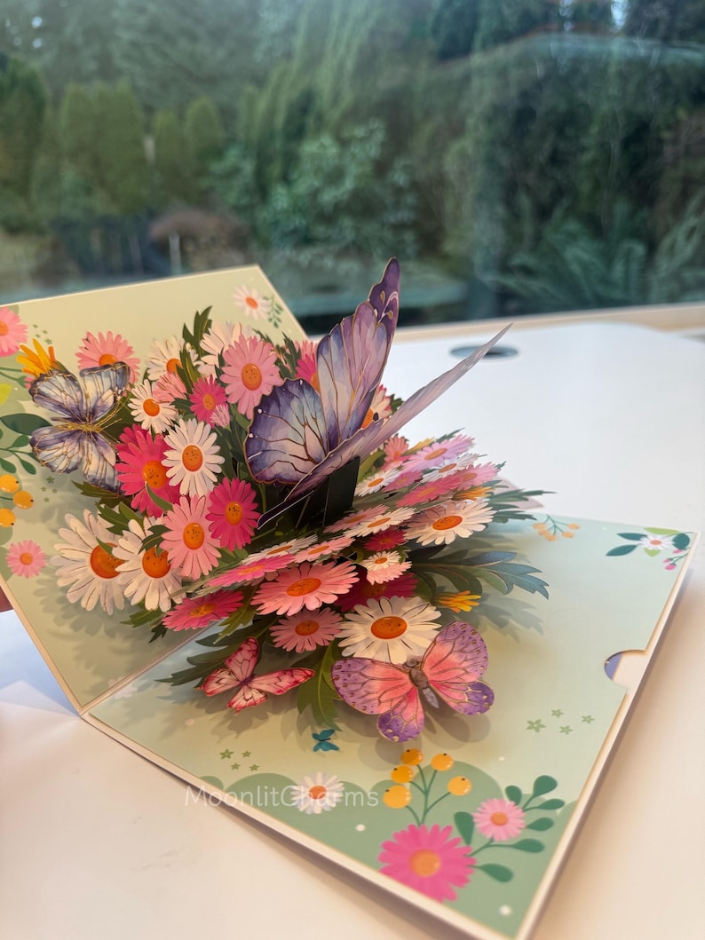 3D Butterfly Pop up Card, Floral Bouquet Greeting Card, Spring Card for ...
