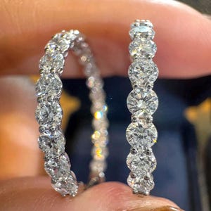 2Ct/3Ct inside out Eternity Lab-Diamond Hoop Earrings, 18k/14k Solid Gold Full Eternity Hoops, Wedding,Anniversary, Gift for her, Birthday