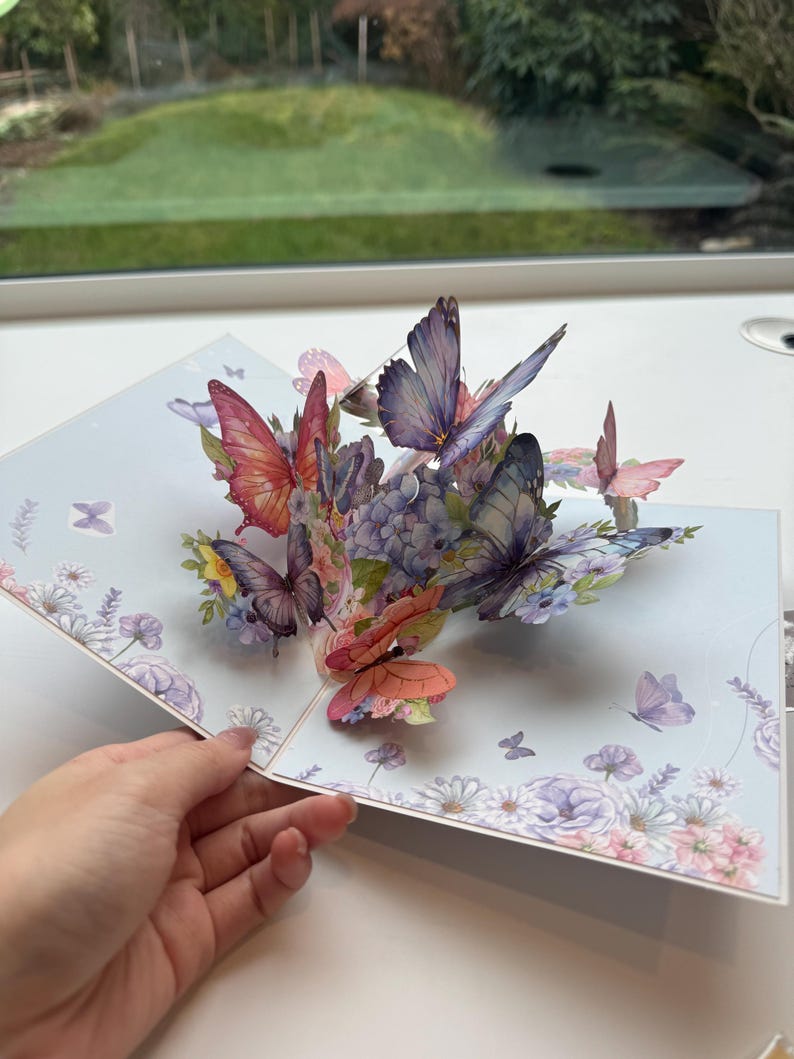 3D Butterfly Pop up Card, Floral Bouquet Greeting Card, Spring Card for ...
