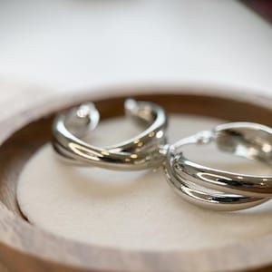 Twisted Spiral Hoops Statement earrings, 14K white Gold Twisted Hoop Earrings,bold Earrings, Minimalist,Push Back Closure ,Gift for Her