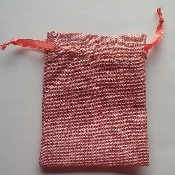 100 Pink Cotton Burlap bags -3x4 with matching satin ribbon
