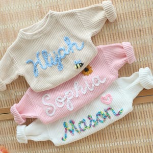 Personalized Baby Name Sweater, Hand Embroidered Name Baby Sweater,Knit Sweater Toddler, Custom Baby Sweater with Name,  Baby Gifts