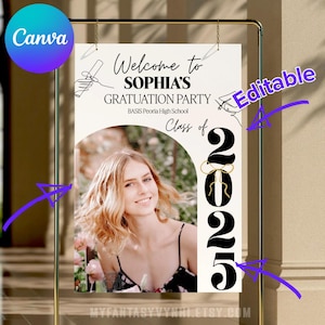 EDITABLE Class of 2025 Graduation Party Welcome Board Canva Template Personalized Modern Minimalist Graduation Welcome Sign, PRINTABLE Photo