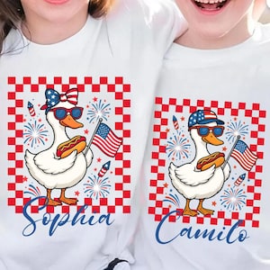 Custom Boy Girl Goose PNG, Cute Boy Girl Summer PNG, Silly Goose Boy Png, 4th of July Boy and Girl Design Sublimation, Kids Patriotic Shirt