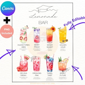 CUSTOMIZED & PRINTABLE Abschlussfeier Limonade Bar Menü PNG, 6 Drink Sign Benutzerdefinierte Klasse von 2025 grads Grad Drink Station Decor Personalisiert
