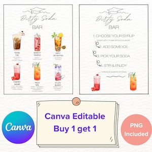 EDITIERBARE Abschlussfeier Dirty Soda Menü-Schild Canva Vorlage DRUCKBARE PNG Limonade Bar Getränk Personalisierte Klasse von 2025 Grads Station Idee
