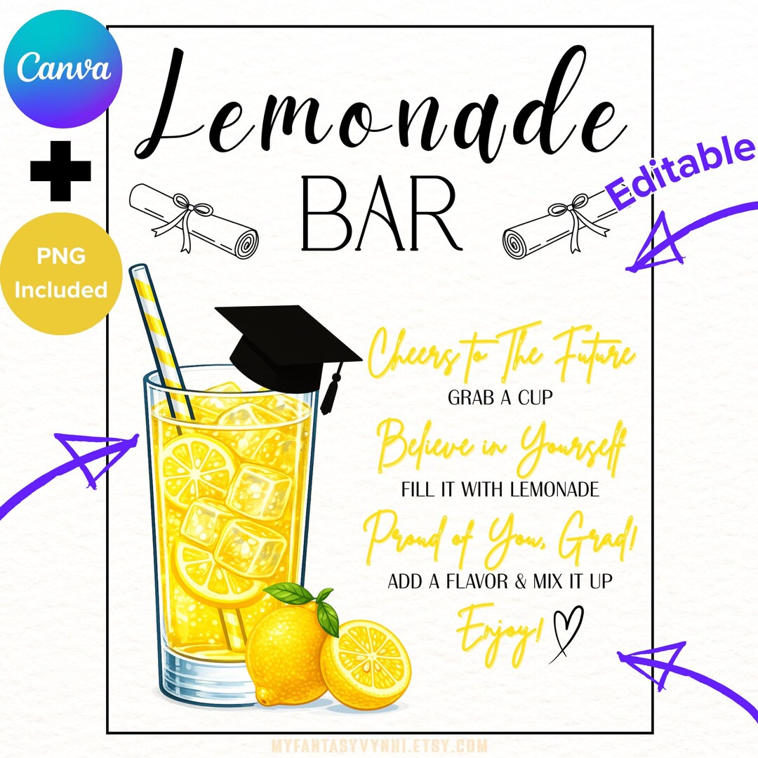 Editable Graduation Lemonade Bar Sign Template Grad Party Drink Station ...
