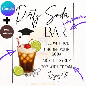 CUSTOMIZE PRINTABLE Graduation Dirty Soda Bar Sign Template Mocktail Print Drink Bar Menu Poster Non Alcoholic Decor Grad Class of 2025 PNG