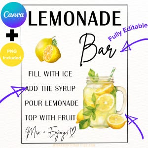 CUSTOMIZE PRINTABLE Lemonade Bar Sign Template Grad Party Drink Station Summer Party Drink Station Decor graduation baby shower wedding