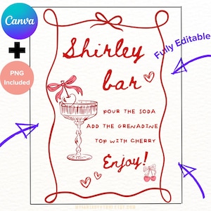 CUSTOMIZED PRINTABLE Shirley Temple Bar Sign Template Cherry Signature Drink Menu Poster Graduation Bridal Decor Baby Shower Birthday Party