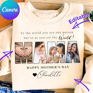 Custom Mama Photo Collage Canva Template, Mama Photo Frame, Personalized Mom Frame, Customize Mother&#39;s Day Photo with text Gifts for Mom PNG