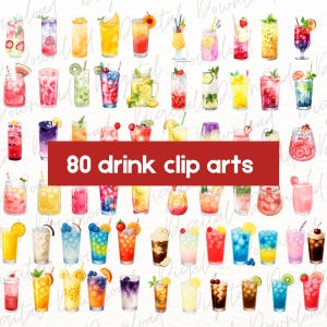 Plus de 75 Bundle de cliparts boisson limonade aquarelle sur modèle canva, menu du bar sans alcool Clipart mariage sans alcool Clipart fête de remise des diplômes