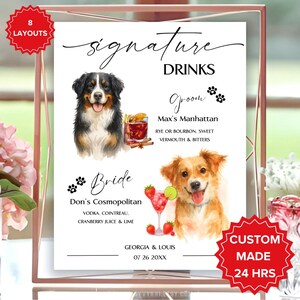 CUSTOMIZED Dog Signature Cocktails Sign Pet Signature Drink Menu Pet Wedding Bar Sign Bridal Shower Anniversary Minimalist Wedding Setup