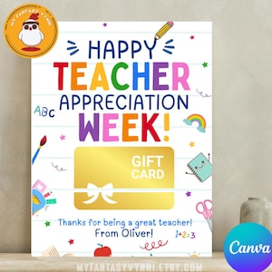Porte-carte cadeau de remerciement pour enseignant Modèle canevas Carte-cadeau de remerciement pour enseignant imprimable Téléchargement instantané Cadeau de remerciement personnalisé pour enseignant