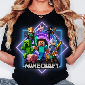 Trending Movie Png Movie Main Characters Group Shot Cartoon Style Game Character Shirt Pixel Gamer Squad Mine Png A Minecraft movie Birthday