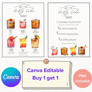 EDITIERBARE Abschlussfeier Dirty Soda Menu Canva Vorlage DRUCKBARE PNG Limonade Bar Trinkschild Personalisierte Klasse von 2025 Grad Station Dekor