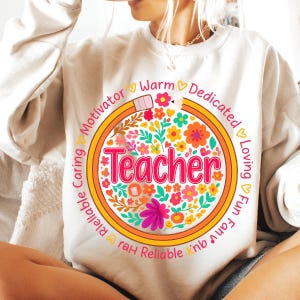 Retro Floral Teacher png, Teacher Appreciation, Teacher gift Sublimation, Teacher Shirt Design Spring Boho Wildflowers Png, Digital Download