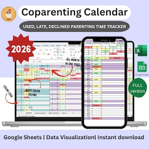2026 YEAR Coparenting Calendar Co-Parenting Planner Google Sheets Spreadsheet, Child Custody Planner, Healthy Co-Parenting Child Support