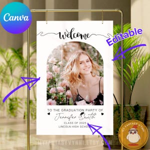 EDITABLE Graduation Party Welcome Sign Canva Template, Class of 2025 Photo Graduation Welcome Poster PRINTABLE Modern Minimalist Graduation