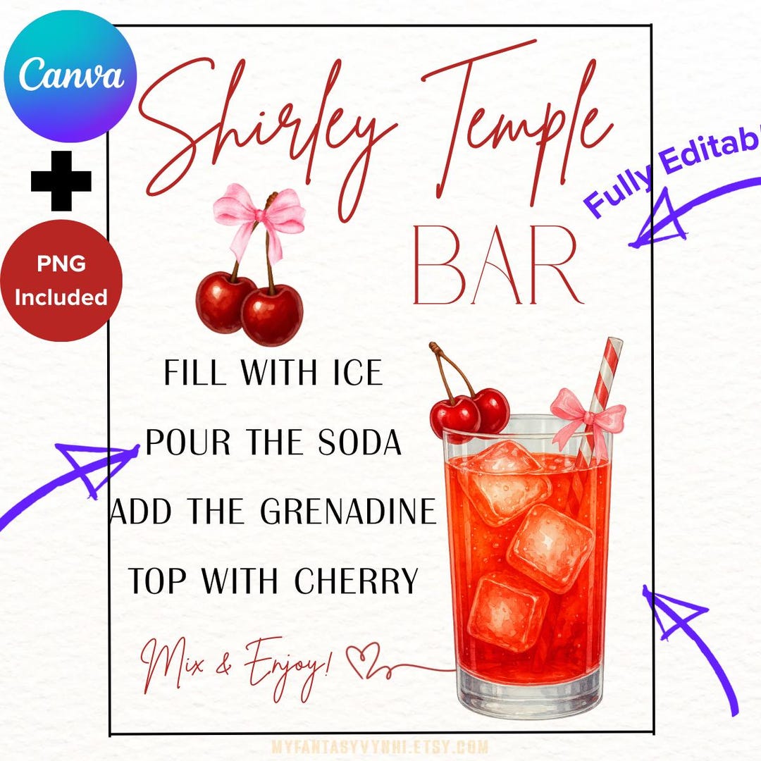 Shirley Temple Bar Sign: Custom Cherry Mocktail Printable (digital ...