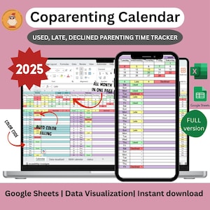 2025 YEAR Coparenting Calendar Co-Parenting Planner Google Sheets Spreadsheet Child Custody Planner Healthy Co-Parenting Child Support Visit