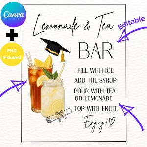 CUSTOMIZE DRUCKBAR Eistee & Limonade Bar Schild Limonade Bar Menü Mocktail Print Signature Drink Menü Vorlage Nicht alkoholisches Grad Dekor PNG