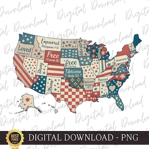 Retro America USA Map Png, Dieu dit que vous êtes png, 4 juillet Png, drapeau des Etats-Unis, American Girl Png, American 1776 Shirt Png, conception de carte florale