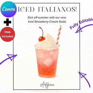 PERSONALIZED & PRINTABLE Italian Soda Bar Sign Template Signature Drink Bar Menu Poster Non Alcoholic Grad Baby Bridal Shower Decor Lemonade