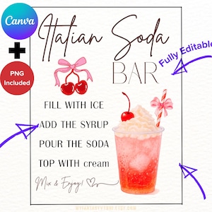 CUSTOMIZED DRUCKBAR Italienische Soda Bar Schild Vorlage Mocktail Signature Drink Menu Grad Braut Babyparty Geburtstagsparty Nicht alkoholischer Druck