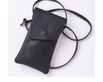 Leather crossbody phone bag with adjustable strap and pocket - Suitable for large phones including iPhone 14 Pro Max  and Galaxy S23 Ultra